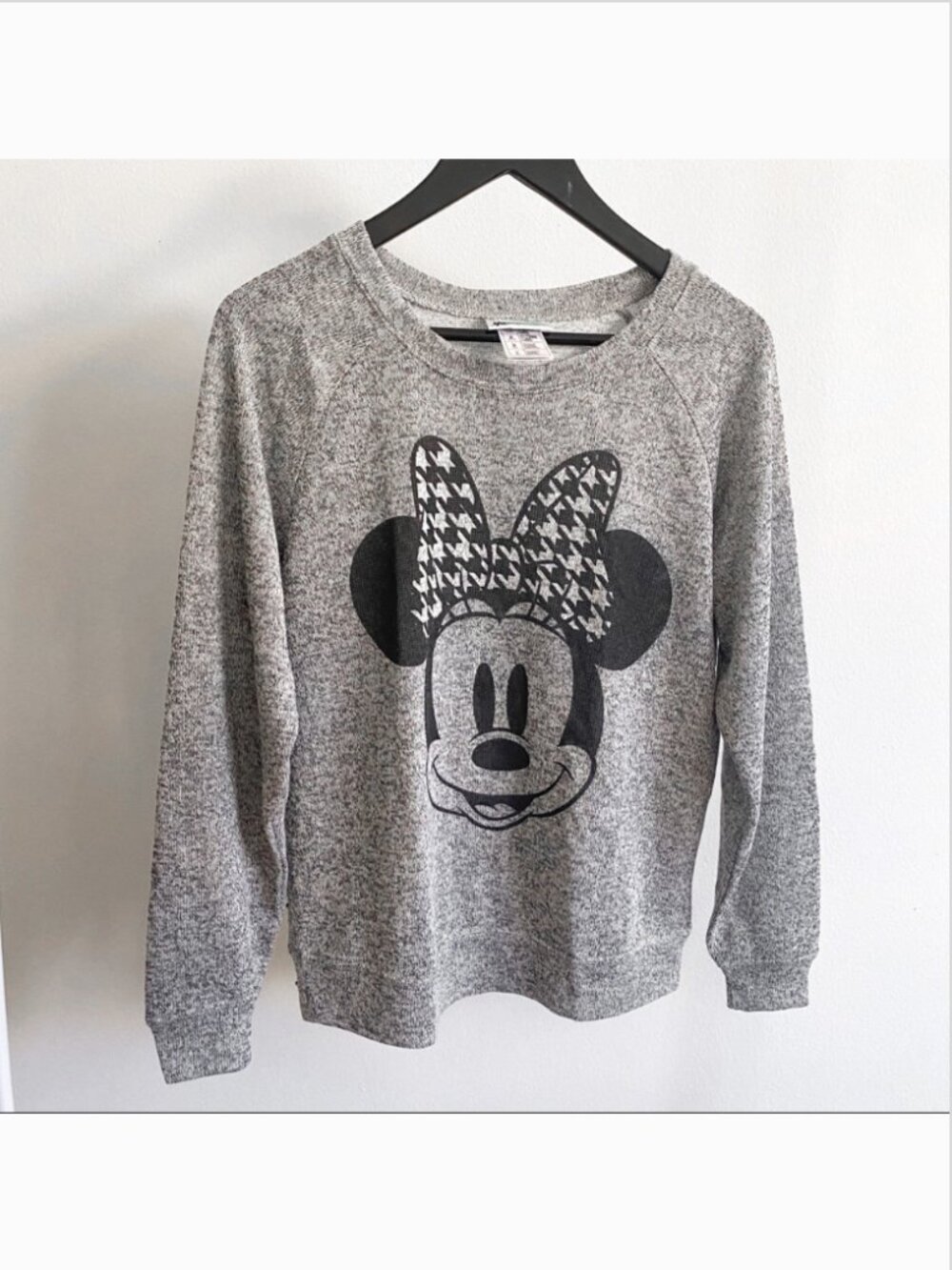 Disney Parks Minnie Mouse Houndstooth Bow Gray Sweater Sz S